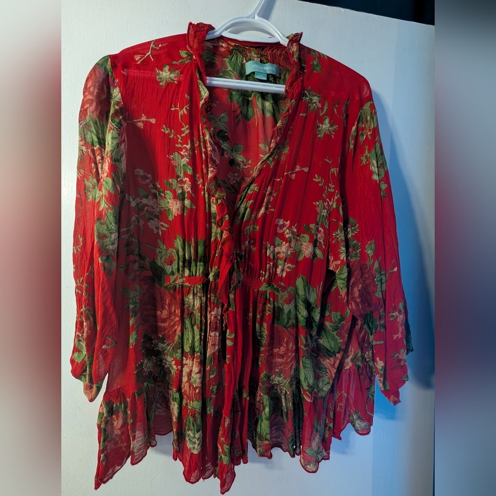 🌟 April Cornell Sheer Crepe Silk Top / Vest ❤️💚💛